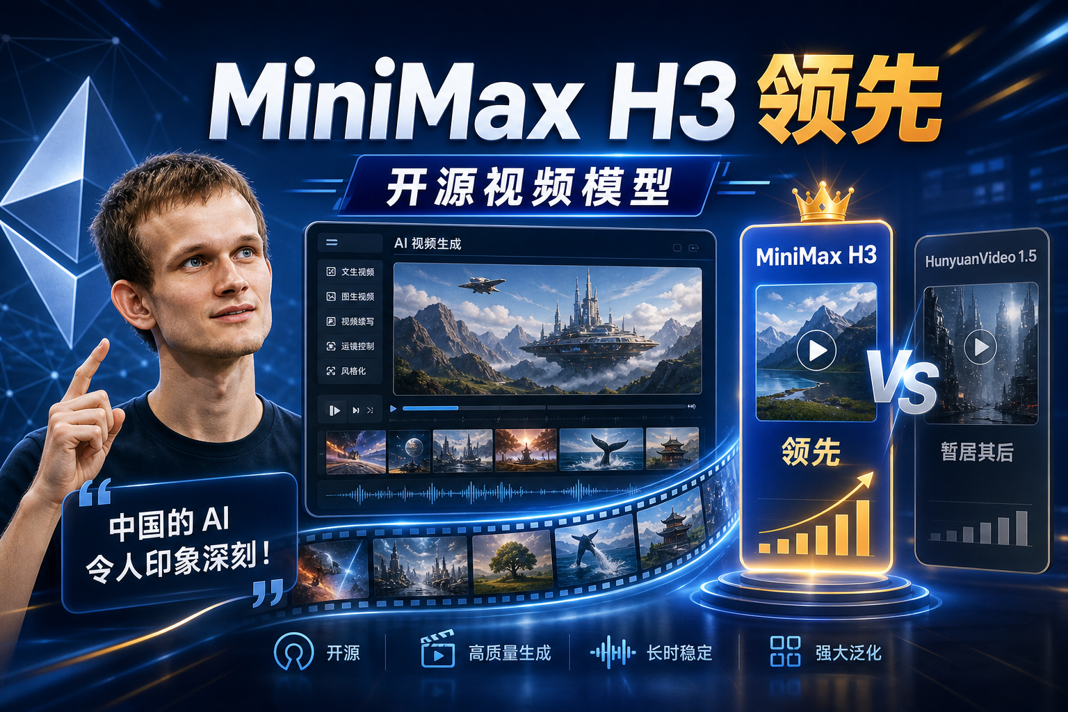 Vitalik 再次称赞中国 AI:MiniMax H3 成为首个超越 HunyuanVideo 1.5 的开源视频模型