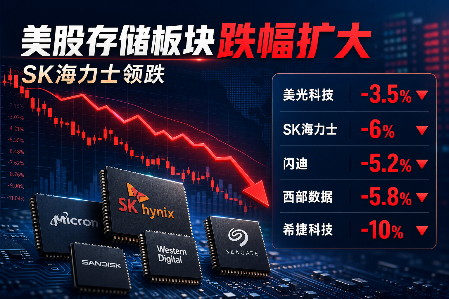 美股存储板块跌幅扩大,SK 海力士领跌