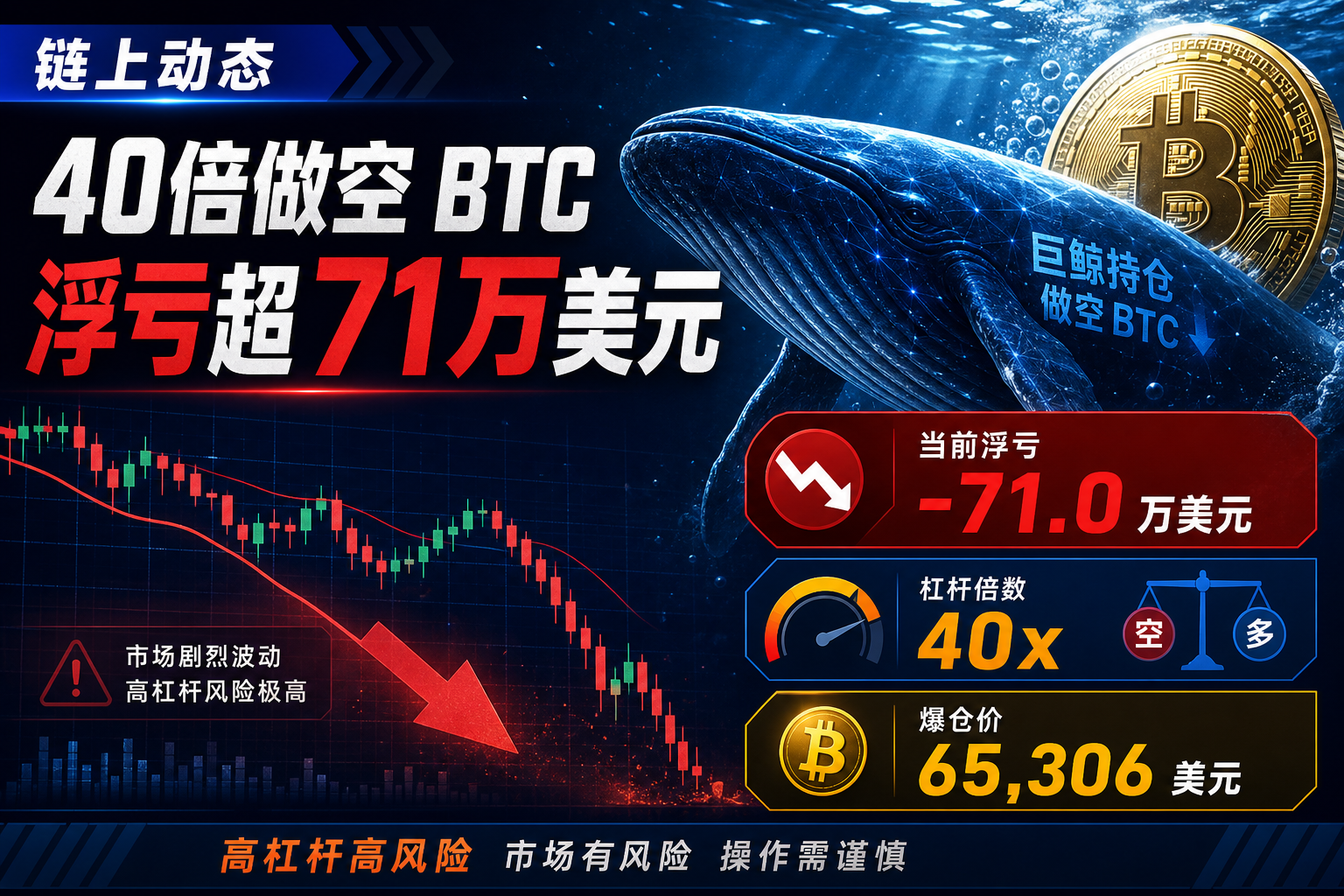 链上动态:40 倍做空比特币巨鲸浮亏超 71 万美元