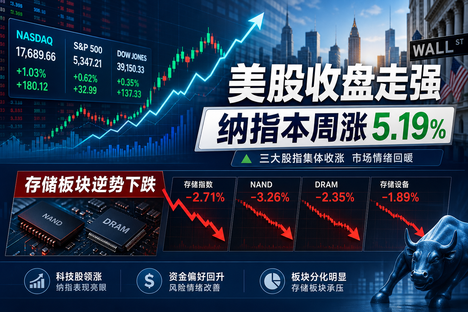 昨夜存储板块逆势跳水,本周纳指累计上涨 5.19%