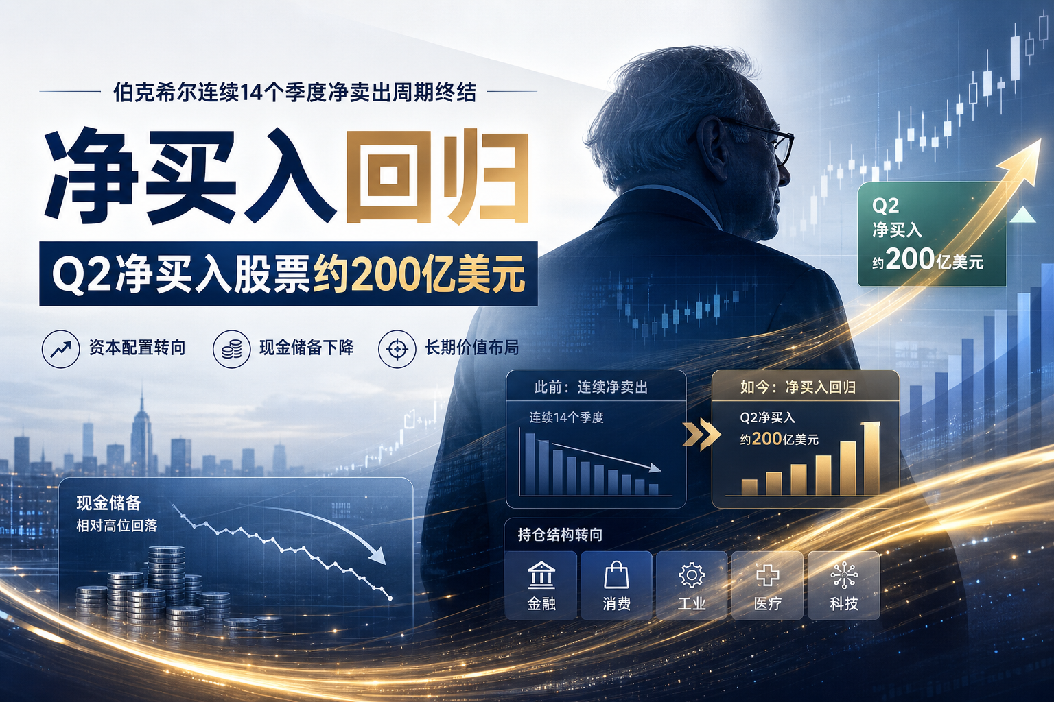 伯克希尔连续 14 个季度净卖出周期终结,Q2 净买入股票约 200 亿美元