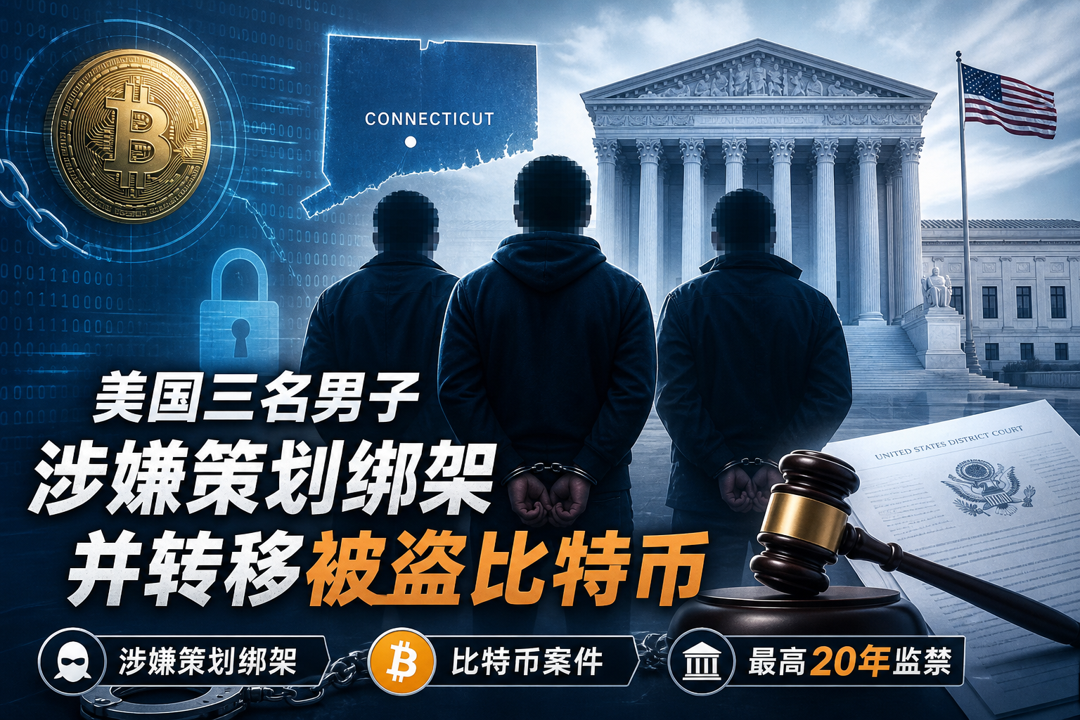 美国三名男子涉嫌策划绑架转移被盗比特币,最高面临20年监禁