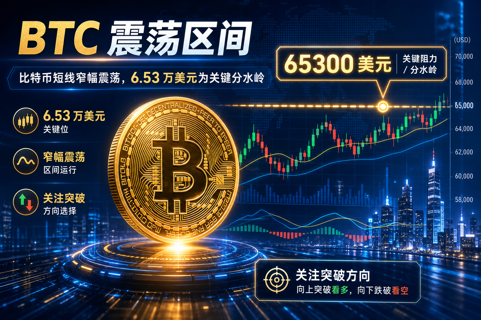 知名交易员:比特币短线窄幅震荡,6.53 万美元为关键分水岭