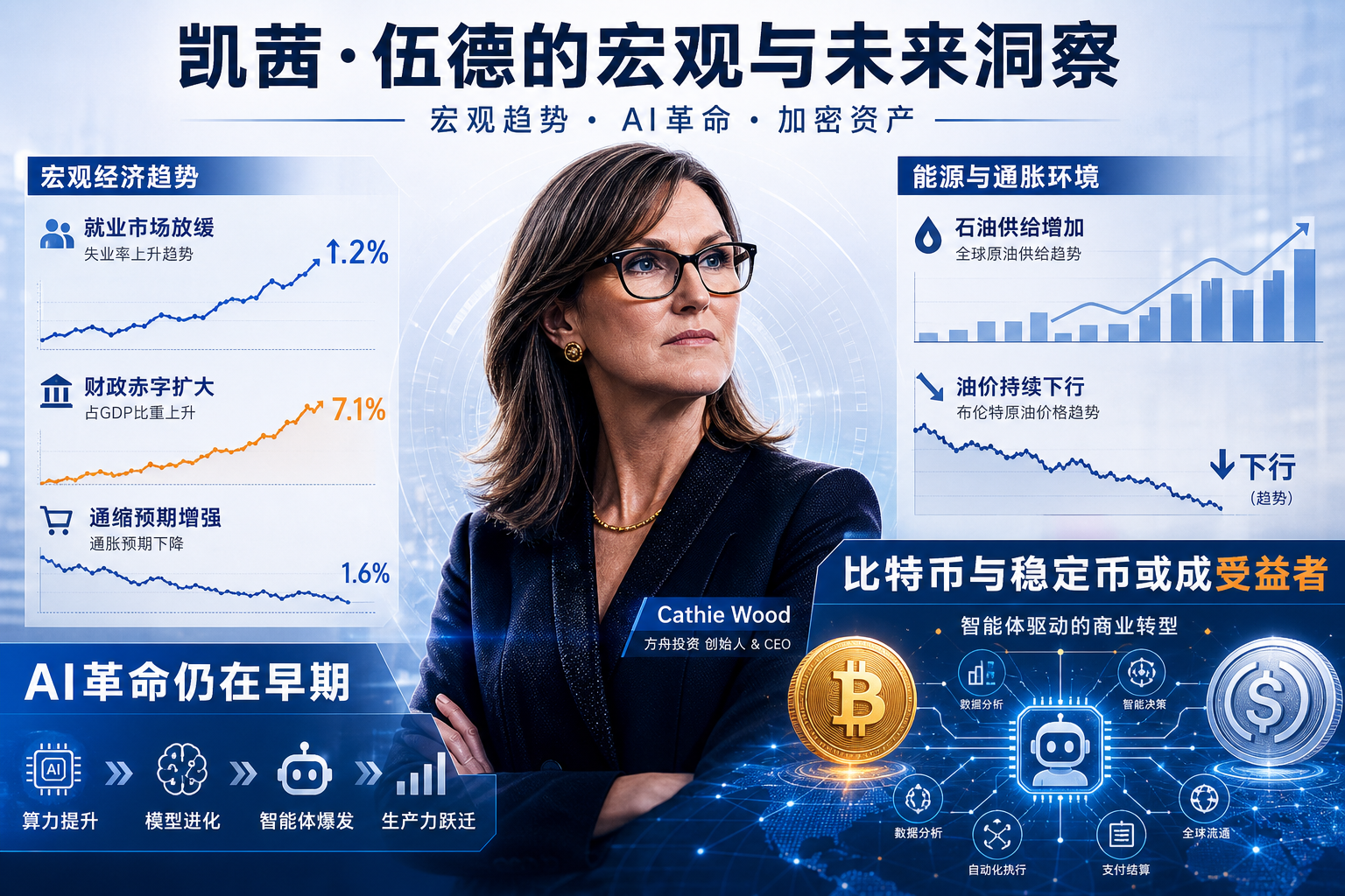 Cathie Wood:比特币和稳定币或成智能体商业转型主要受益者