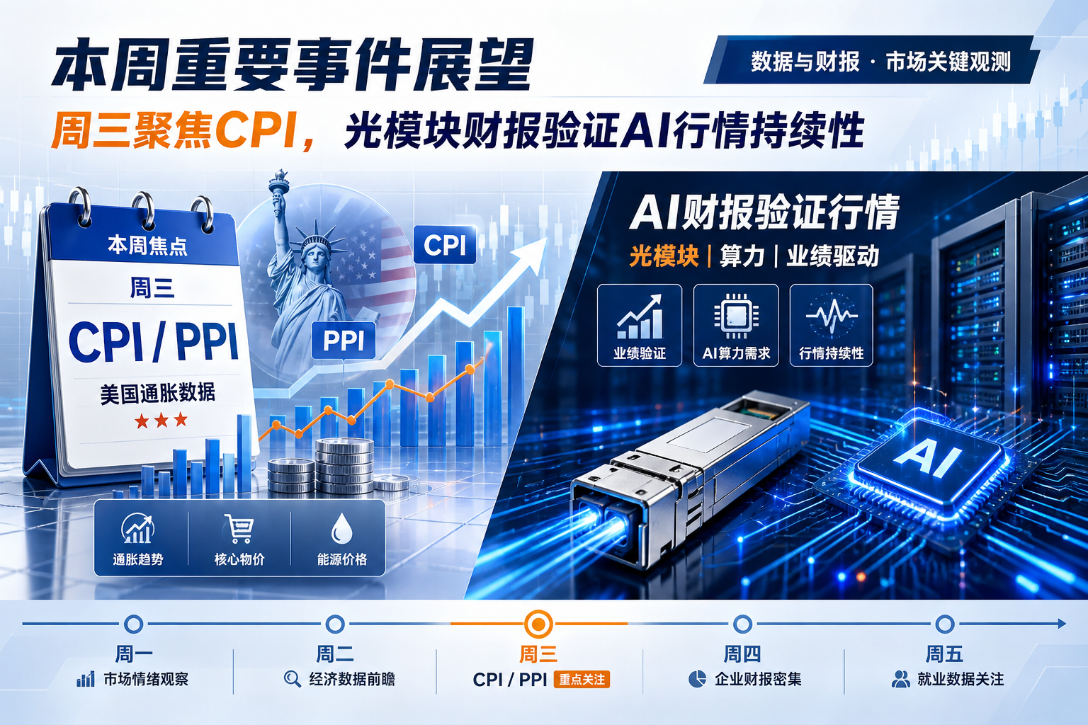 本周重要事件展望:周三聚焦 CPI,光模块股财报验证 AI 行情持续性