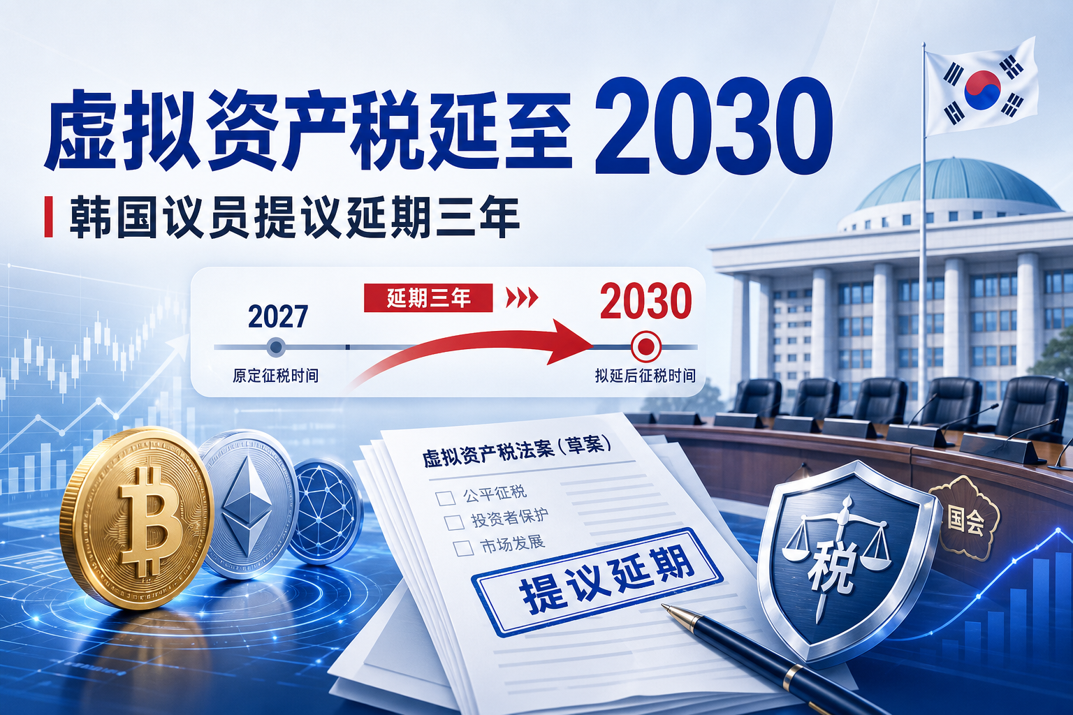 韩国议员提议将虚拟资产收入征税推迟三年至 2030 年
