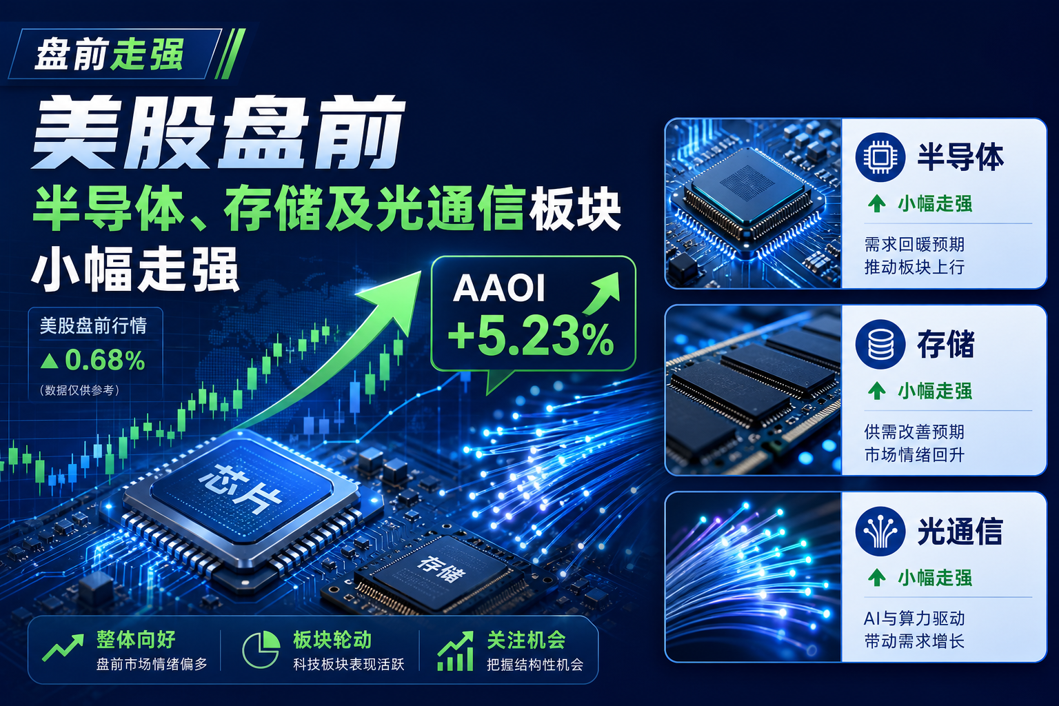美股盘前半导体、存储及光通信板块小幅走强,AAOI 涨超 5%