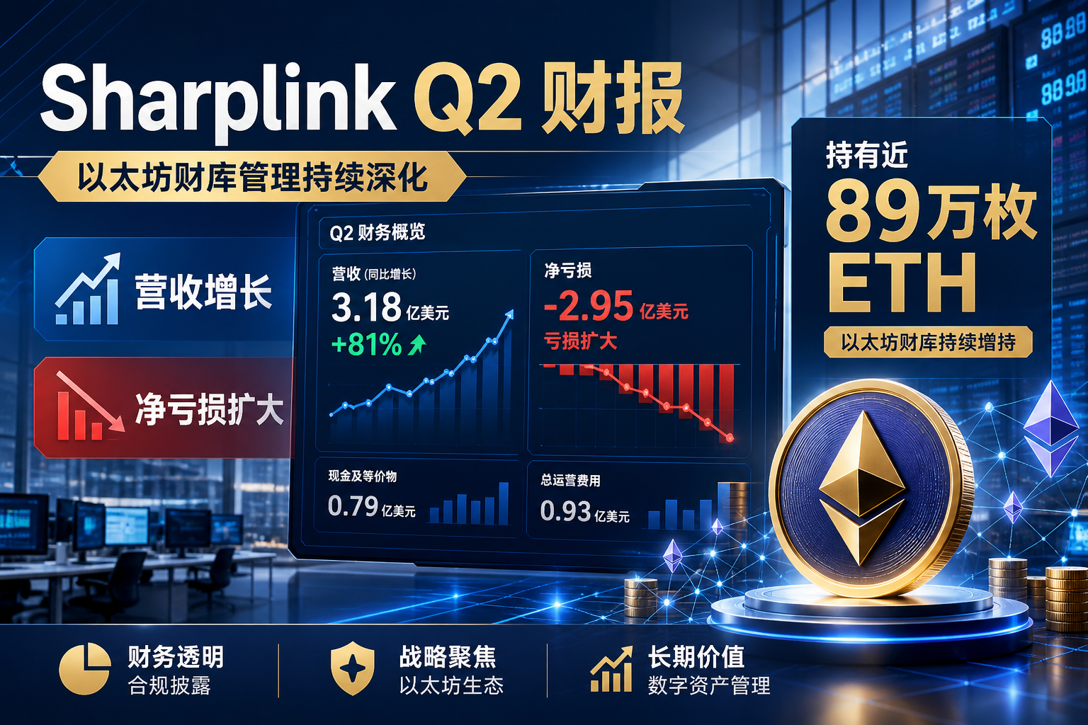 Sharplink 公布 Q2 财报:持有近 89 万枚 ETH,营收同比大增但亏损 3.94 亿美元