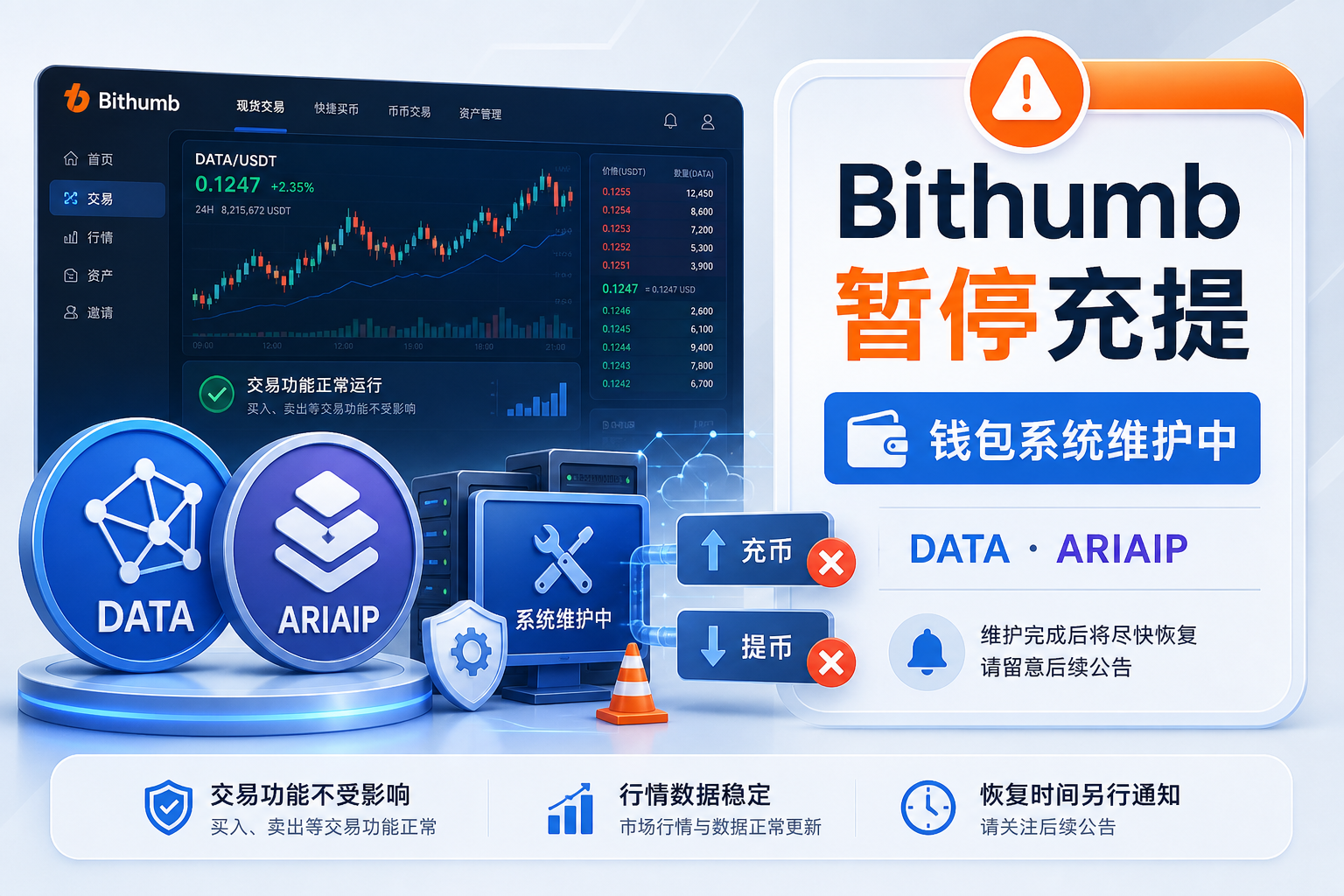Bithumb 暂停 DATA、ARIAIP 充提服务,因 Data Network 钱包系统维护