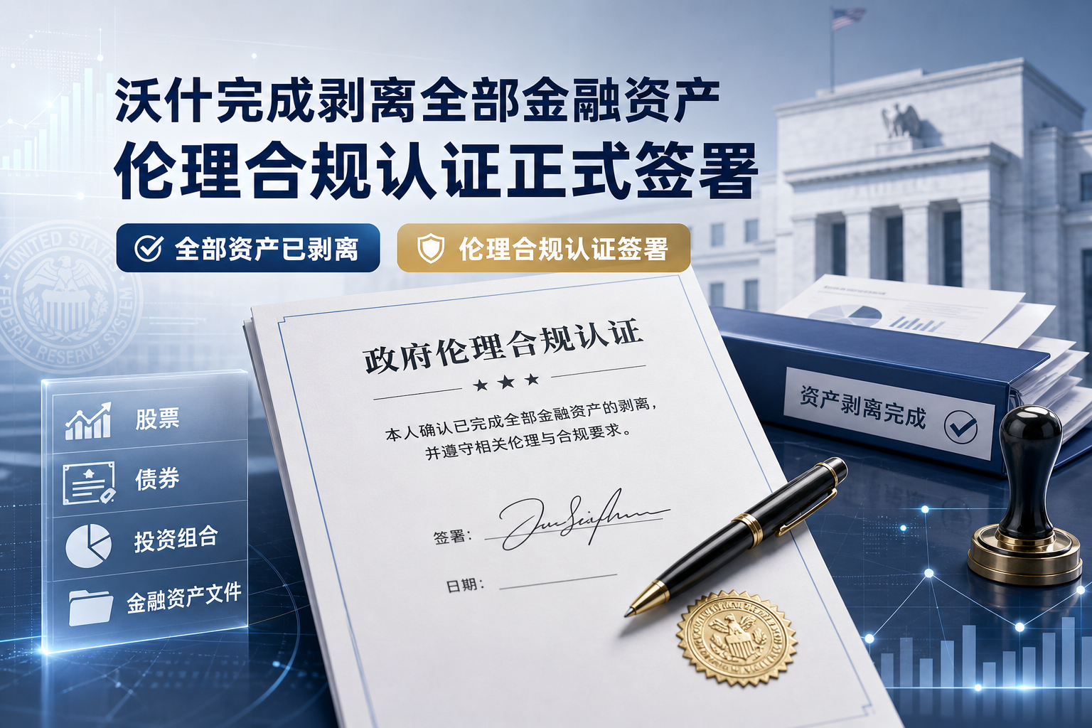 沃什完成剥离全部金融资产,伦理合规认证正式签署