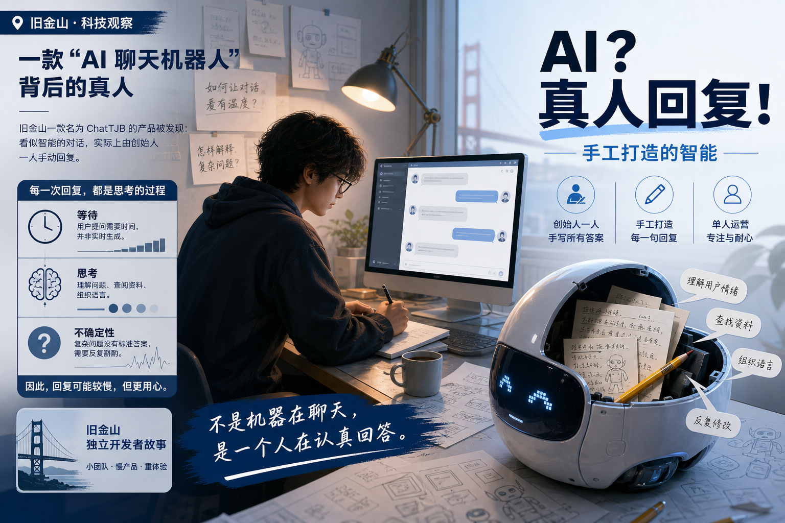旧金山新“AI 聊天机器人”被曝全靠真人回复:创始人一人手写所有答案
