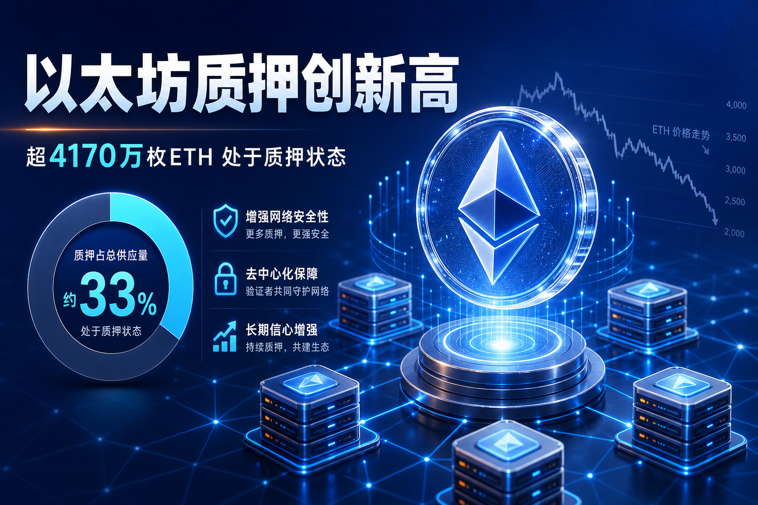 以太坊质押量创历史新高,超 4170 万枚 ETH 占流通总量约三分之一