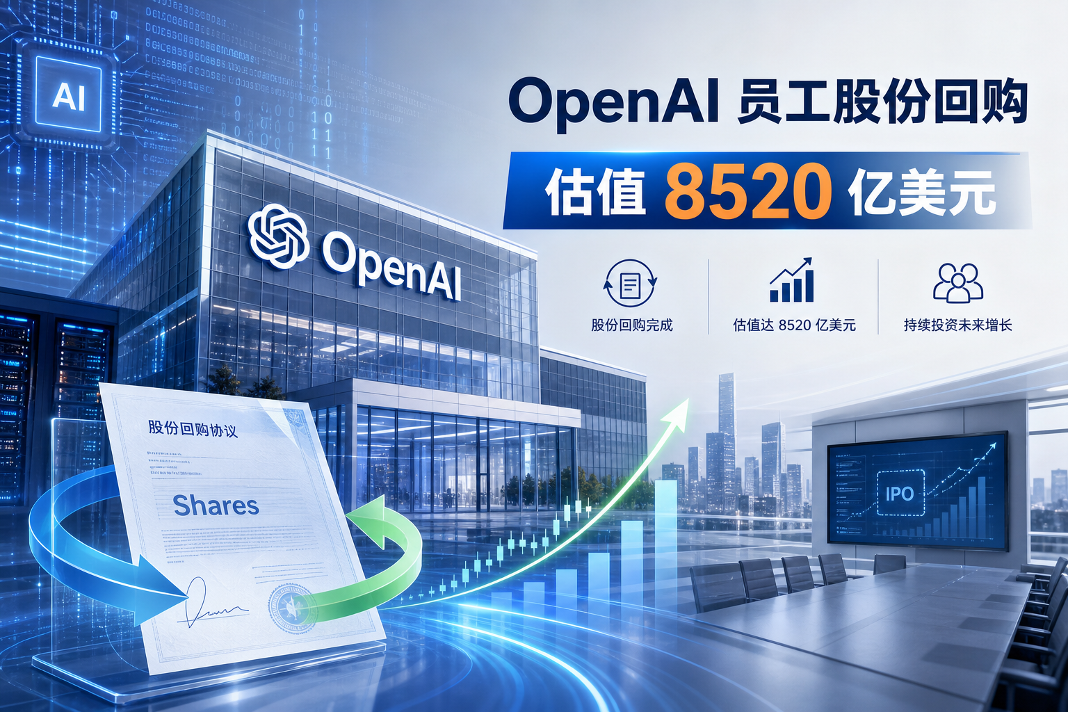 OpenAI 完成员工股份回购,估值达 8520 亿美元