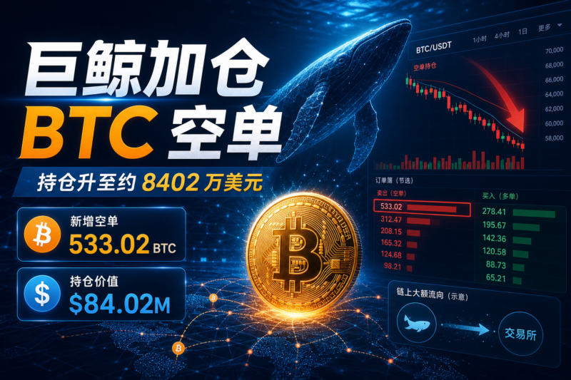 链上侦探:某巨鲸增持 533.02 枚 BTC 空单,持仓规模升至约 8402 万美元-指挥使社区 - 真实线索、热点议题与深度观察