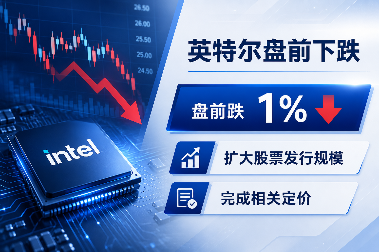 英特尔盘前跌 1%，此前宣布扩大股票发行规模并定价