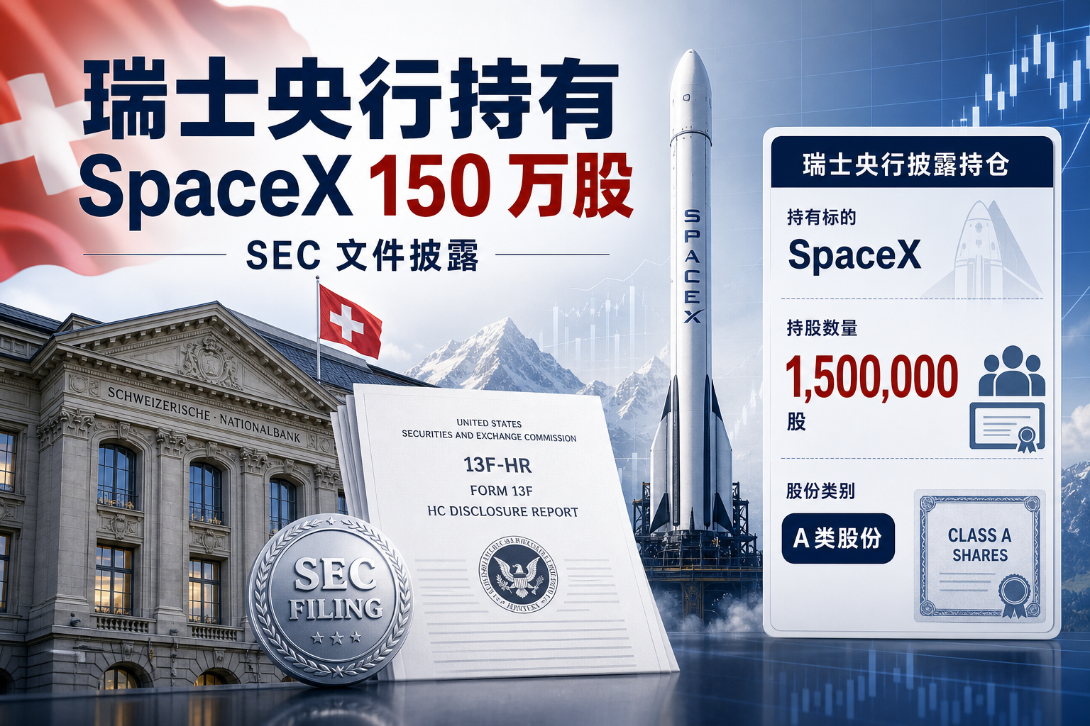 瑞士央行披露持有 SpaceX 150 万股 A 类股份