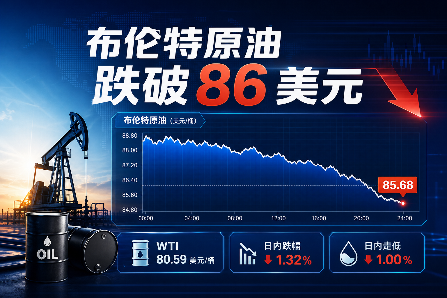 布伦特原油回落至 86 美元/桶下方