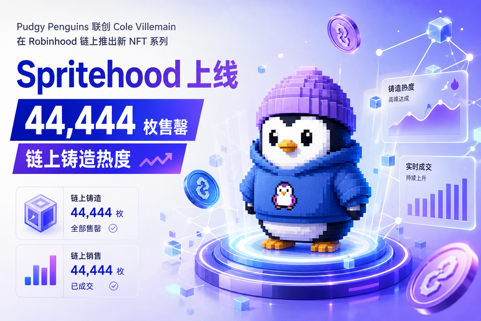 Pudgy Penguins 联创在 Robinhood 链上推出新 NFT 系列 Spritehood,铸造收入约 128 万美元