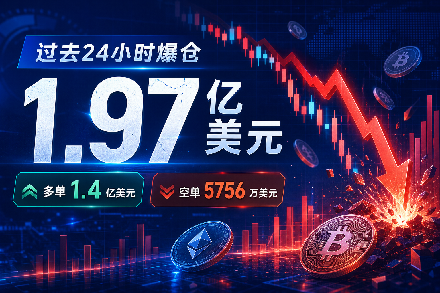 过去 24 小时全网爆仓 1.97 亿美元，多单为主