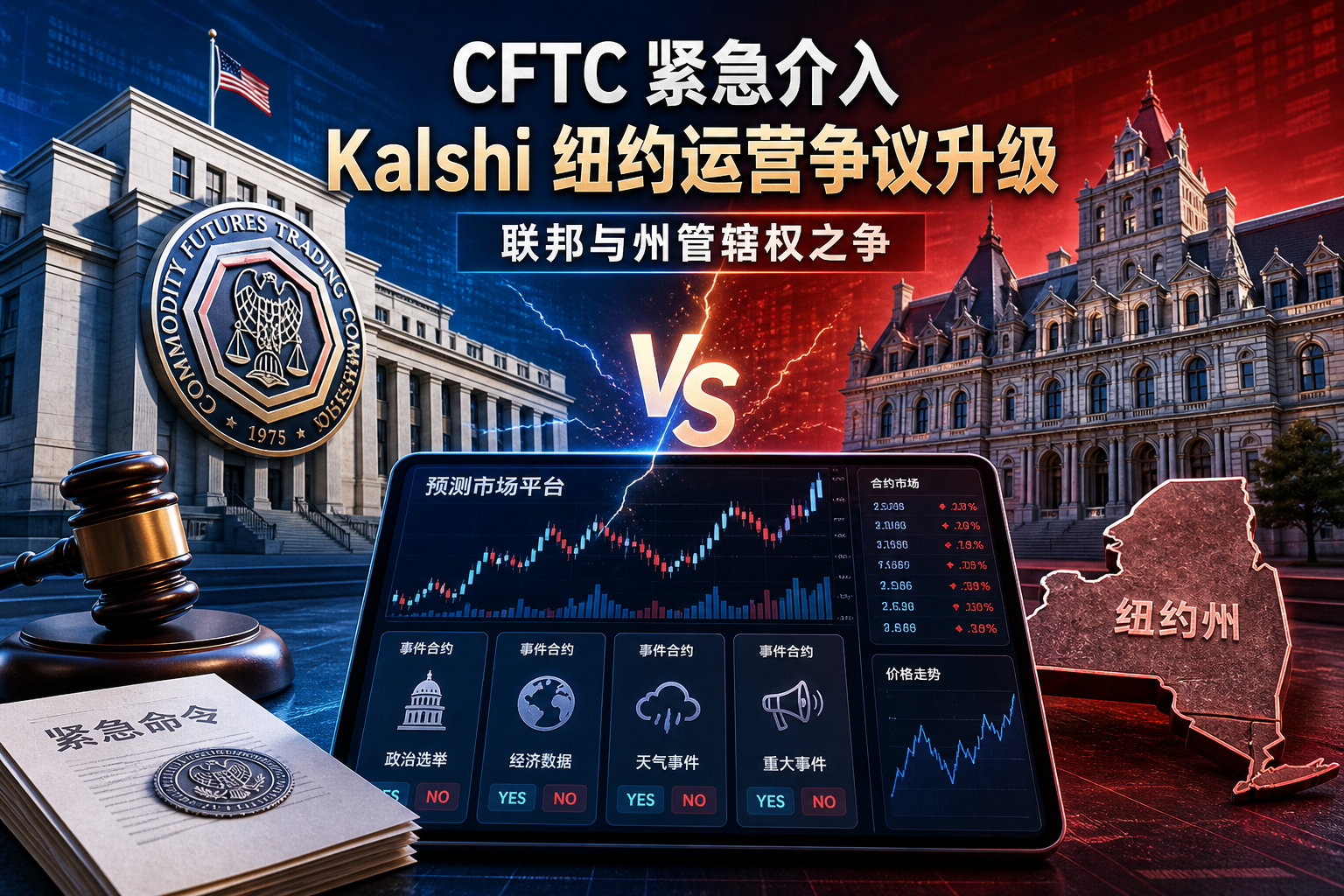 CFTC 动用紧急权力命令 Kalshi 继续在纽约运营,预测市场联邦与州管辖权之争升级