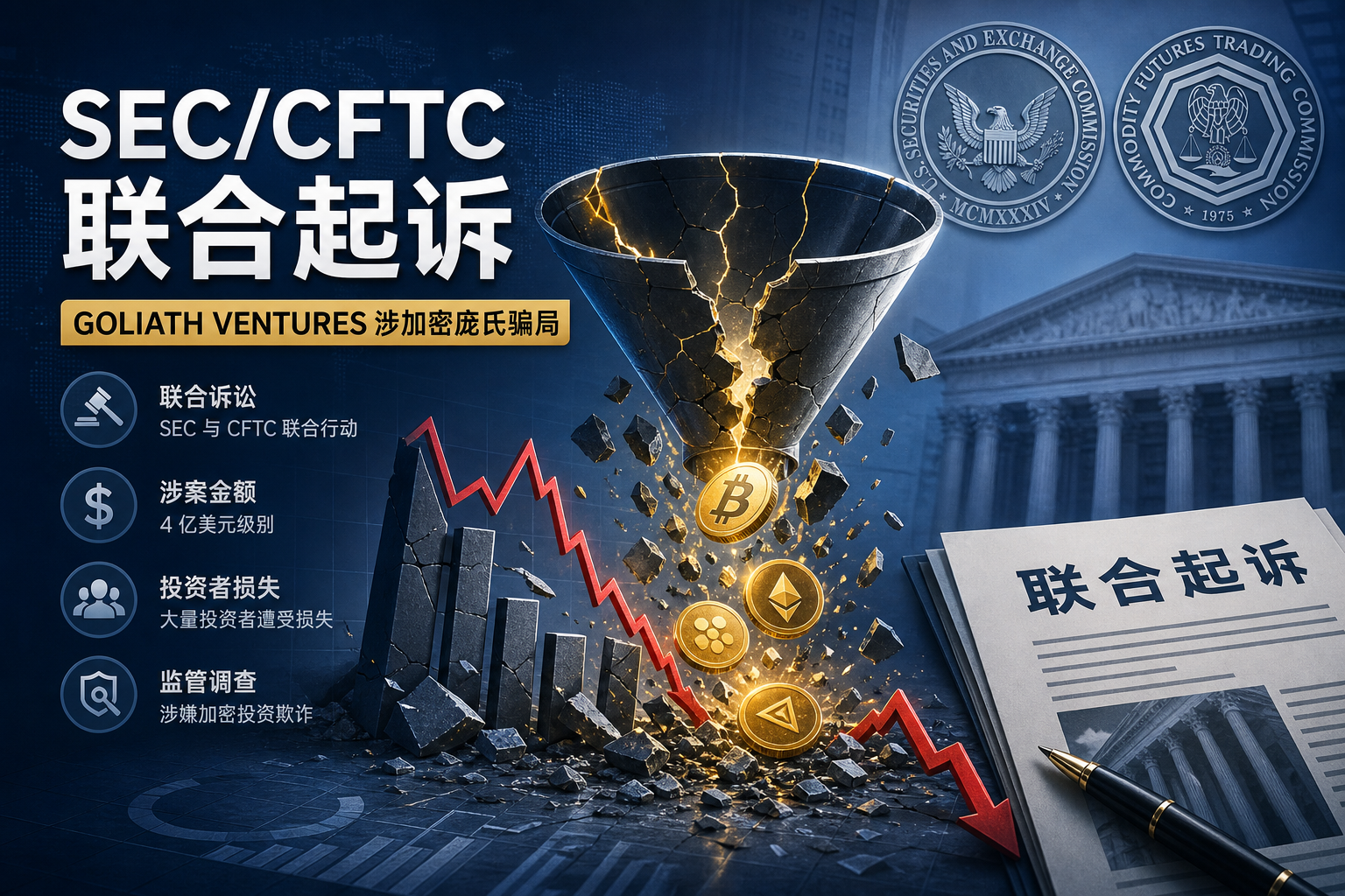 SEC 与 CFTC 联合起诉 Goliath Ventures 涉 4 亿美元加密庞氏骗局