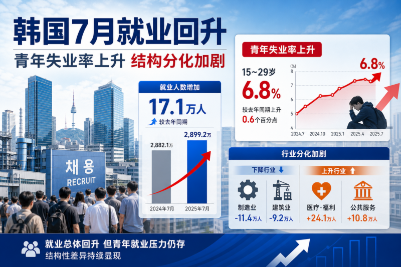 韩国7月新增就业10.8万人,青年失业率升至6.8%-指挥使社区 - 真实线索、热点议题与深度观察