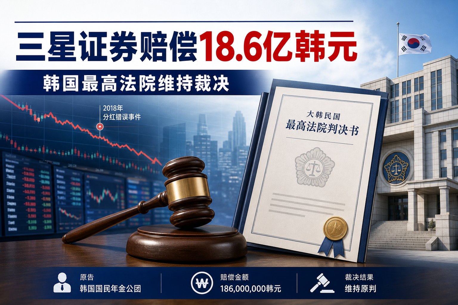 韩国最高法院裁定三星证券向韩国国民年金公团赔偿18.6亿韩元