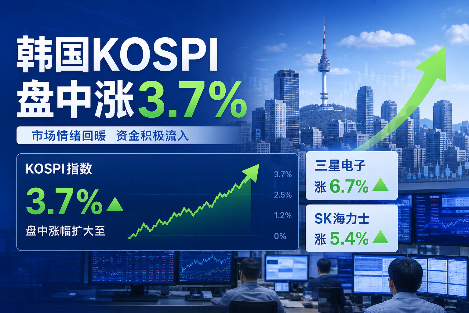 韩国KOSPI指数盘中涨幅扩大至3.7%
