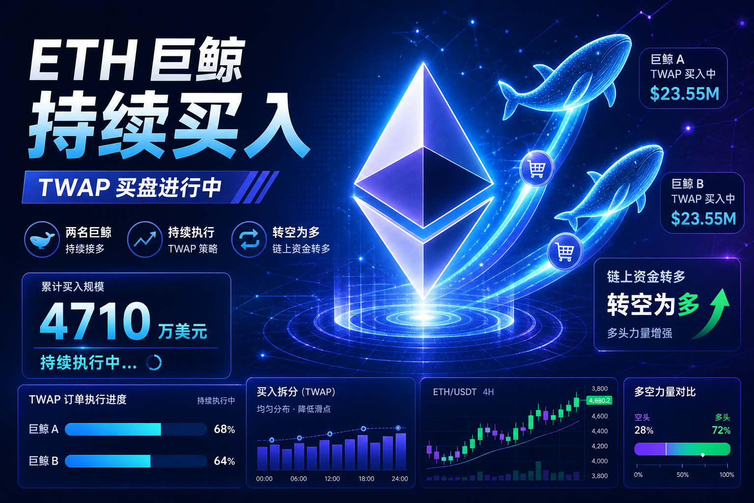 链上侦探|ETH迎来4710万美元 TWAP 买盘,两名巨鲸仍在持续接多