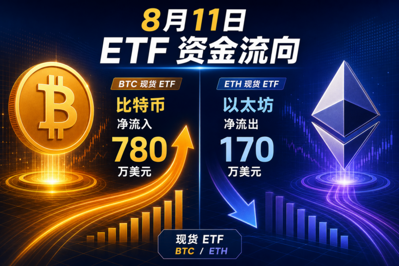 美国比特币现货 ETF 8 月 11 日净流入 780 万美元,以太坊现货 ETF 净流出 170 万美元-指挥使社区 - 真实线索、热点议题与深度观察