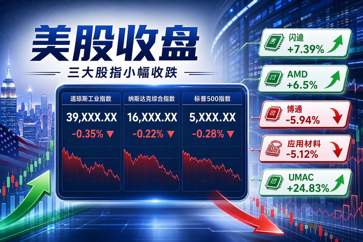 美股今晨收盘:三大股指小幅收跌,闪迪涨超 7%,博通跌近 6%