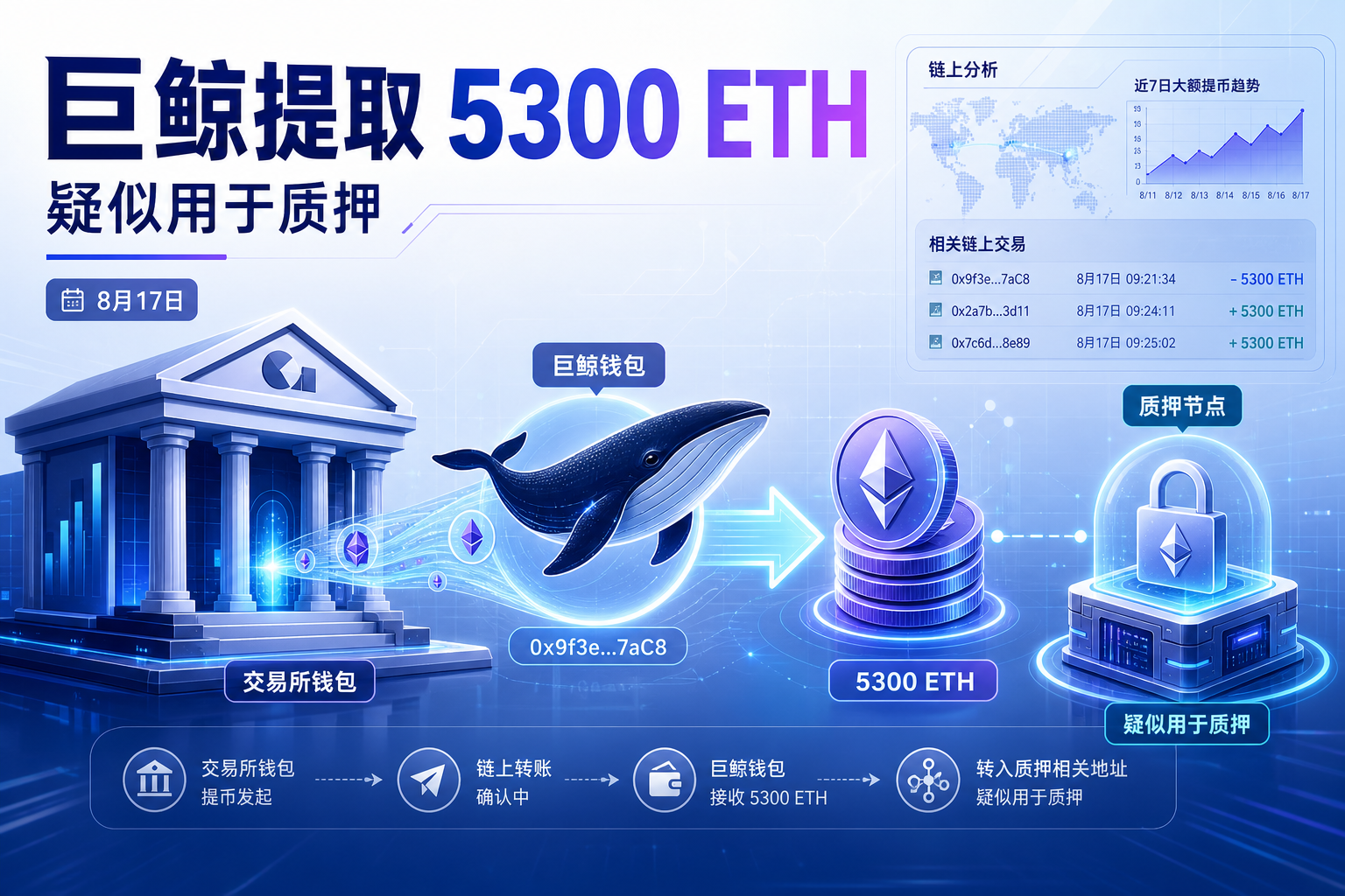 链上侦探:某巨鲸从 Kraken 提取 5300 枚 ETH,或将用于质押