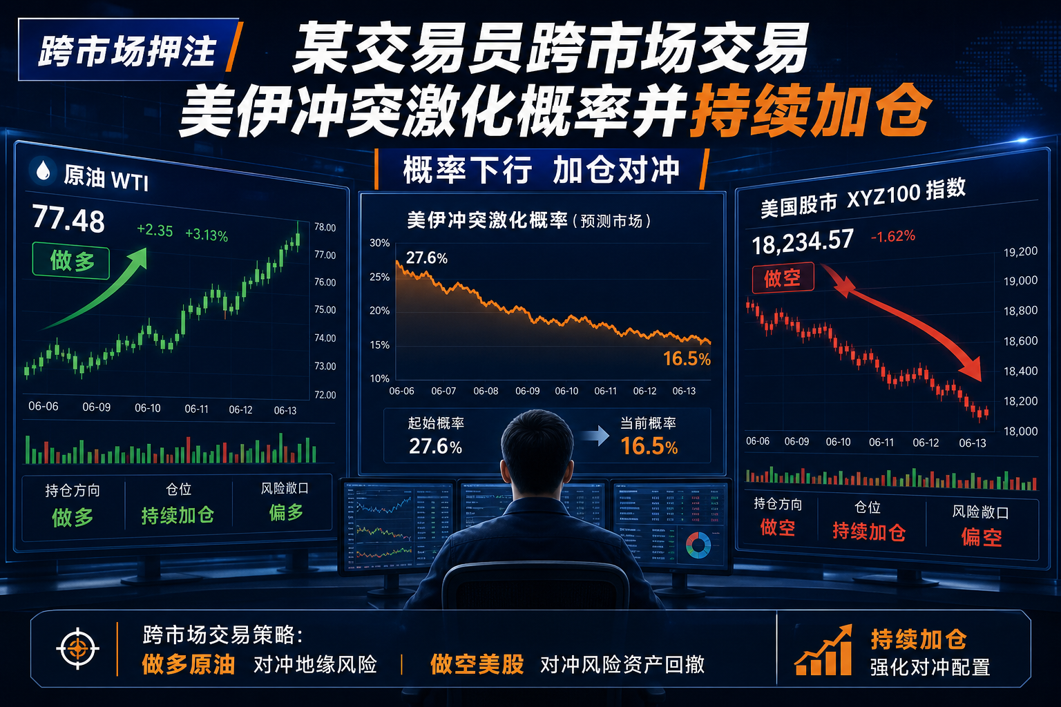 某交易员跨市场交易美伊冲突激化概率,今日增持 1000 万美元