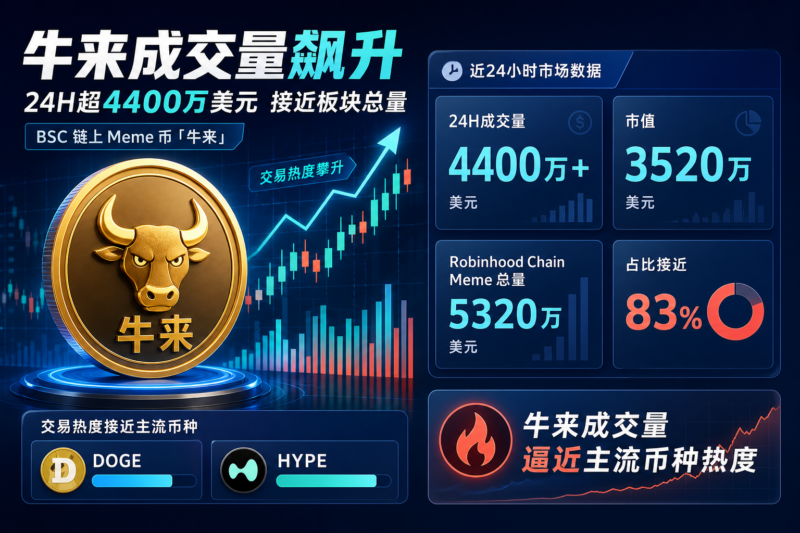 「牛来」24 小时成交量超 4400 万美元,接近 Robinhood Chain Meme 币板块总量-指挥使社区 - 真实线索、热点议题与深度观察