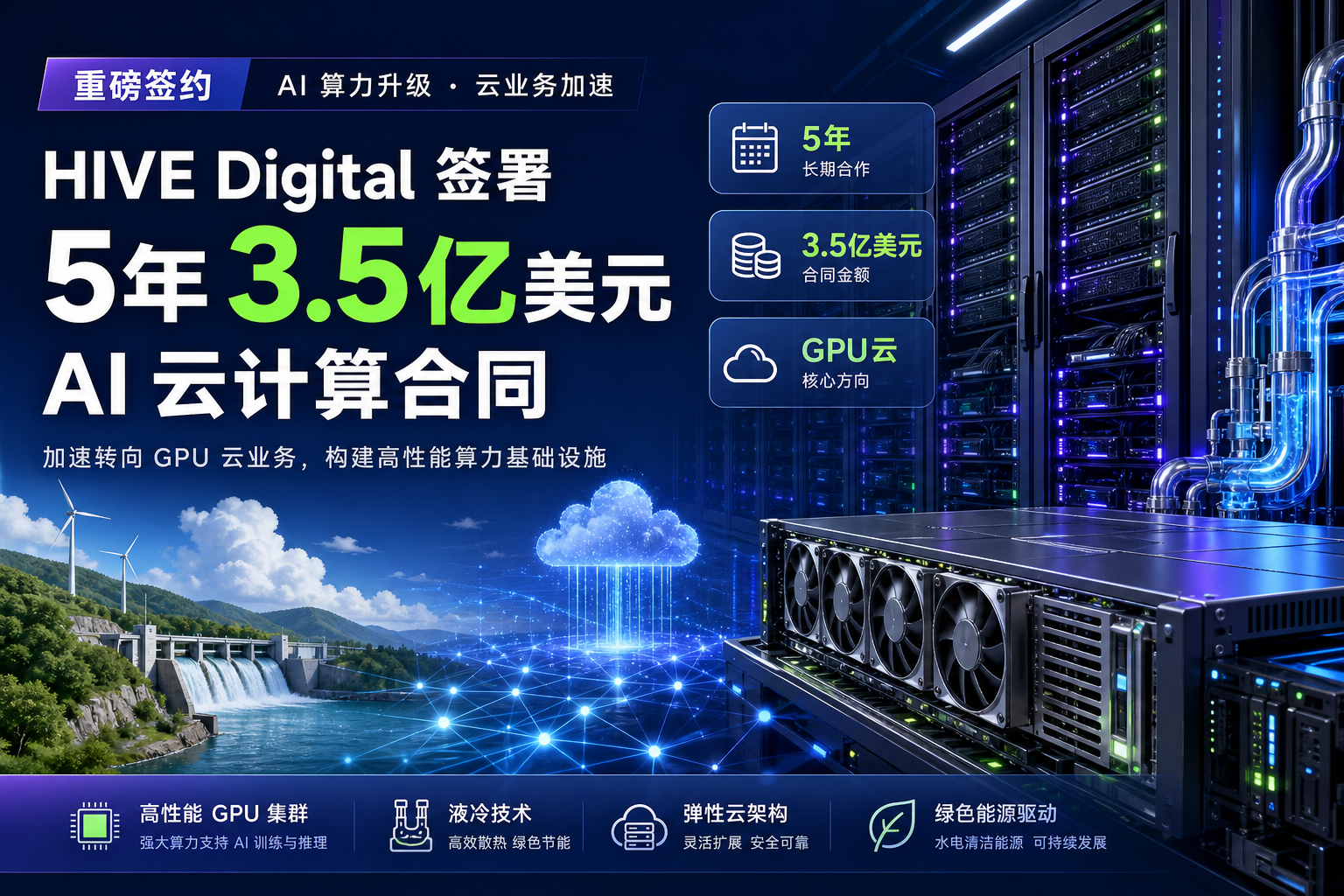 HIVE Digital签署5年3.5亿美元AI云计算合同，加速转向GPU云业务