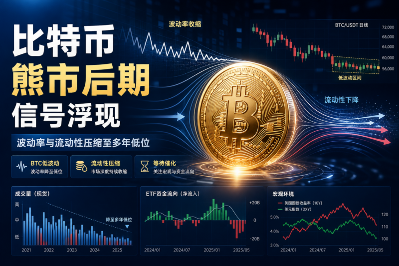 比特币熊市后期信号浮现:波动率与流动性压缩至多年低位-指挥使社区 - 真实线索、热点议题与深度观察