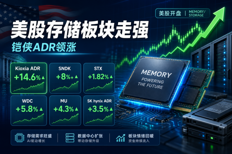 美股盘初存储板块涨势扩大,铠侠 ADR 大涨 14.6%-指挥使社区 - 真实线索、热点议题与深度观察