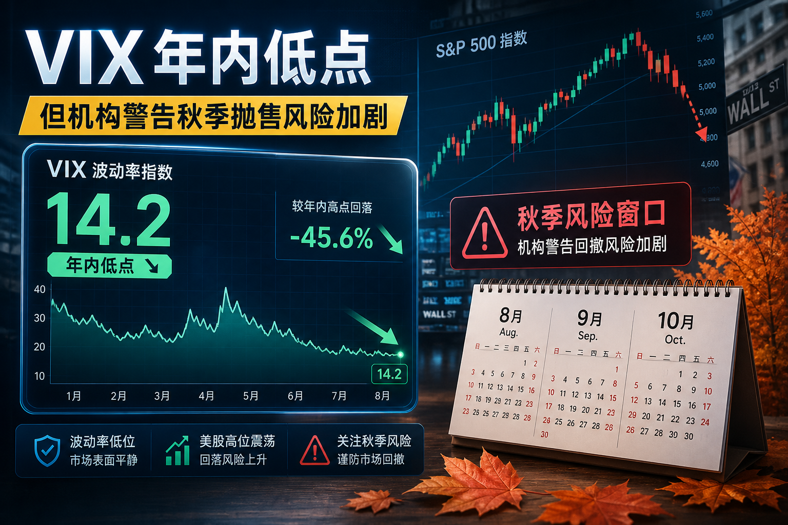 VIX 跌至年内低点，机构警告秋季抛售风险加剧