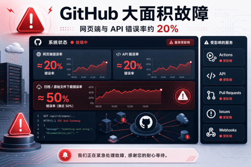 GitHub 发生大面积故障,网页端和 API 错误率约 20%-指挥使社区 - 真实线索、热点议题与深度观察