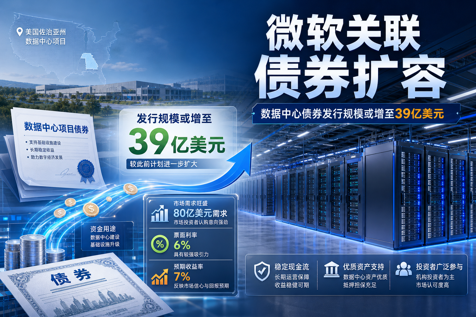微软关联数据中心债券发行规模或增至39亿美元