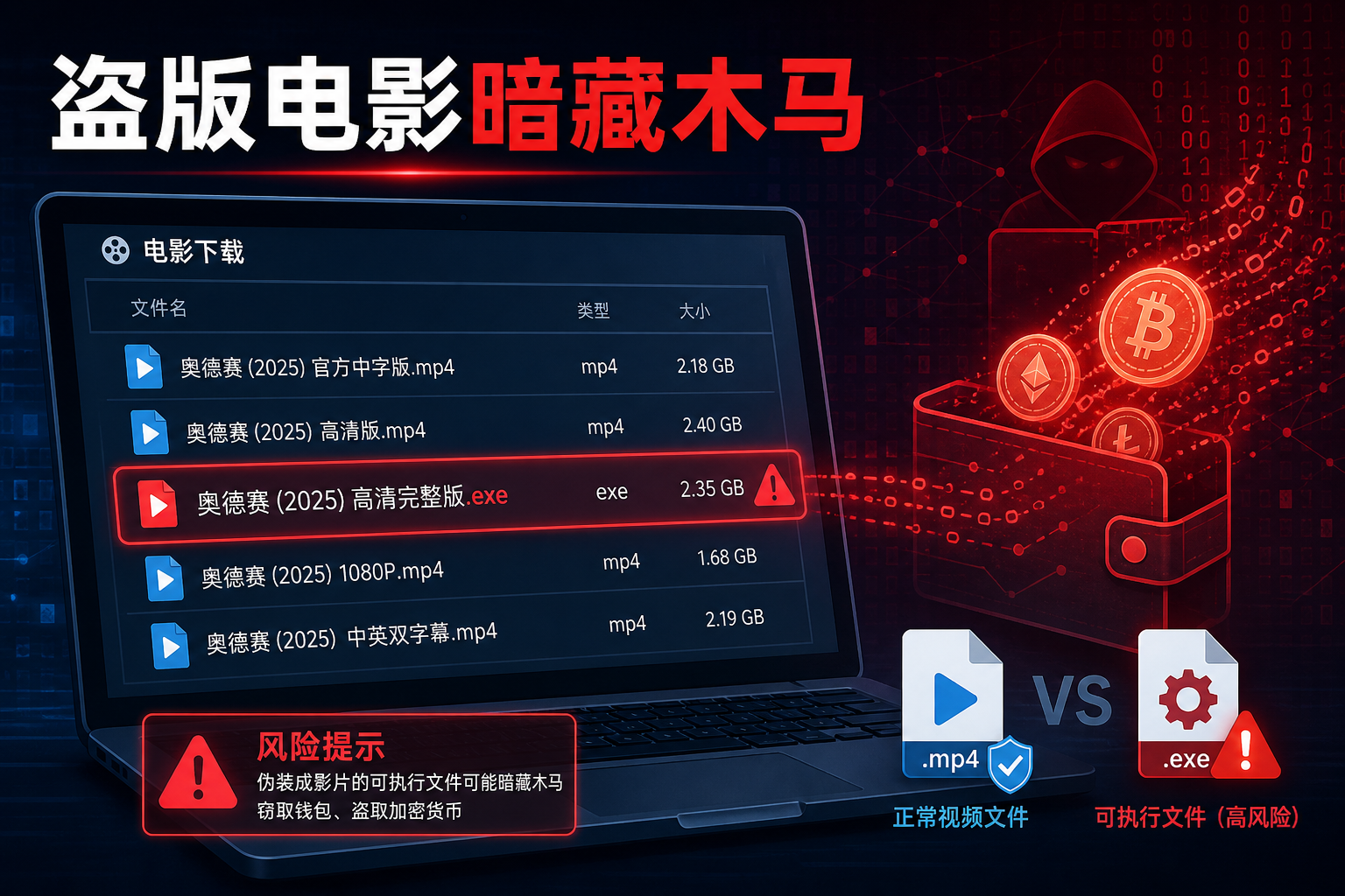 电影《奥德赛》大量盗版资源暗藏窃取加密货币恶意软件