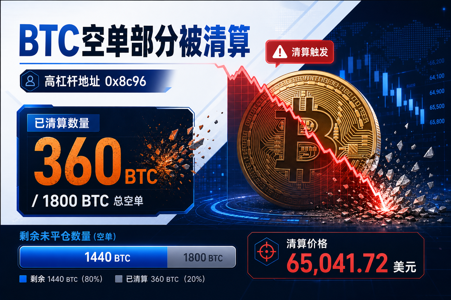 某高杠杆地址 BTC 空单部分被清算