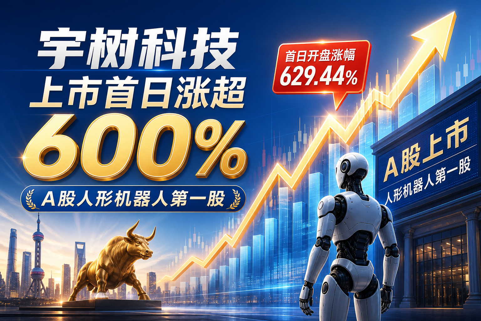 宇树科技上市首日涨超 600%