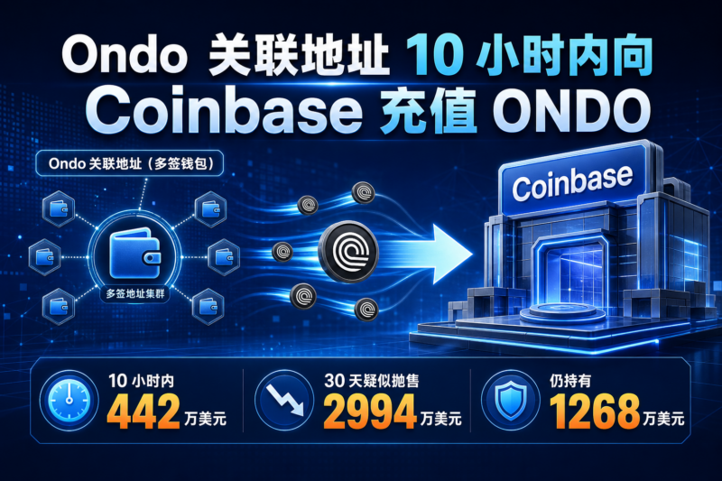 Ondo 团队关联地址 10 小时内向 Coinbase 充值 442 万美元 ONDO-指挥使社区 - 真实线索、热点议题与深度观察