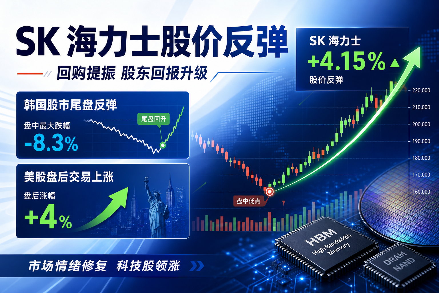 SK 海力士美股夜盘涨超 4%,韩股盘后抹去 8.3% 跌幅