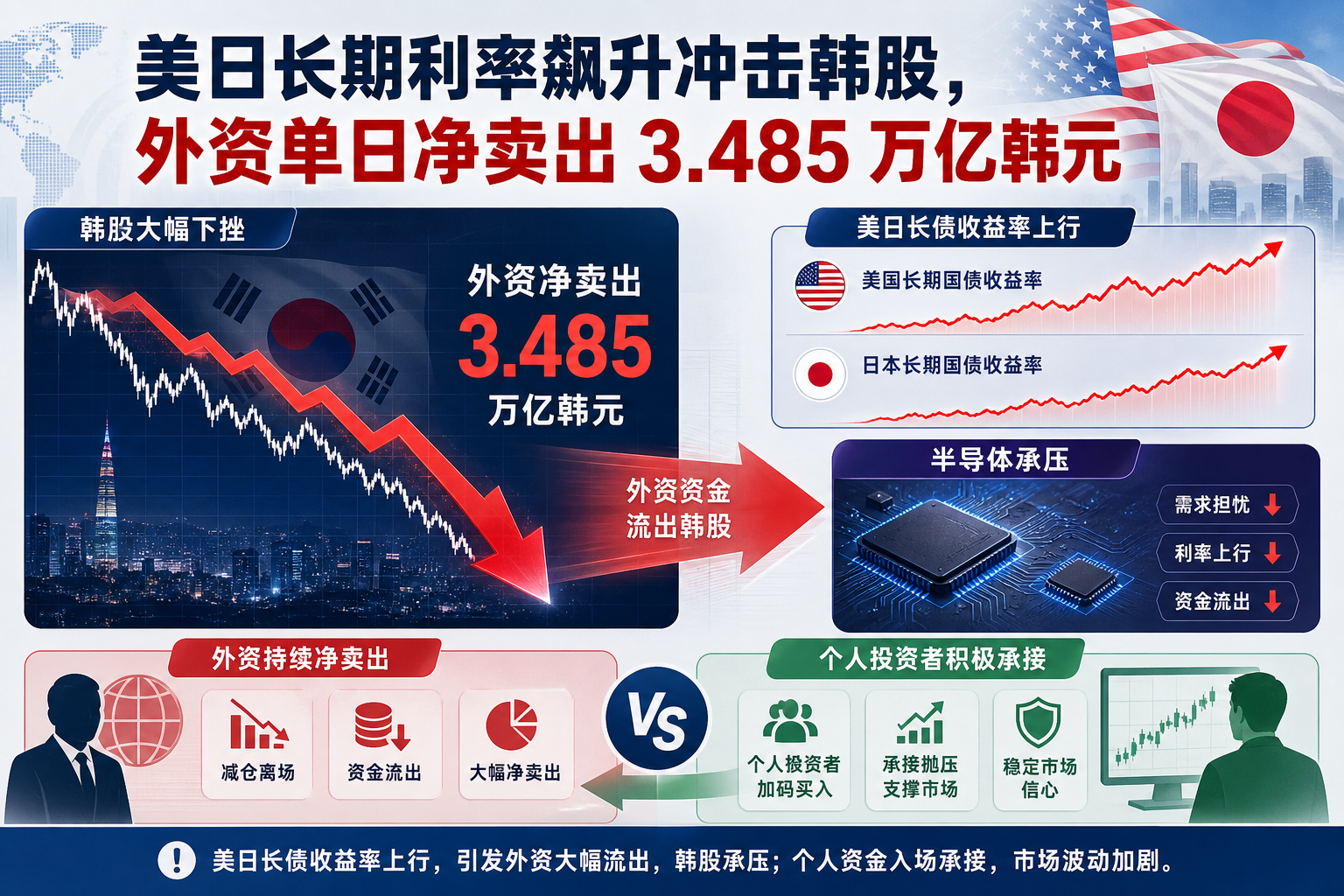 美日长期利率飙升冲击韩股,外资单日净卖出 3.485 万亿韩元