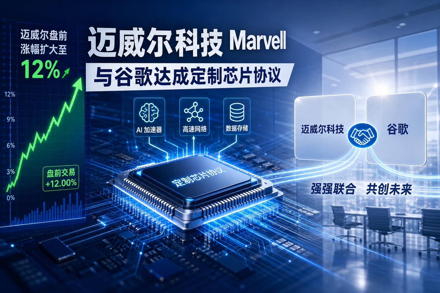 迈威尔科技盘前涨幅扩大至 12%，与谷歌达成定制芯片协议