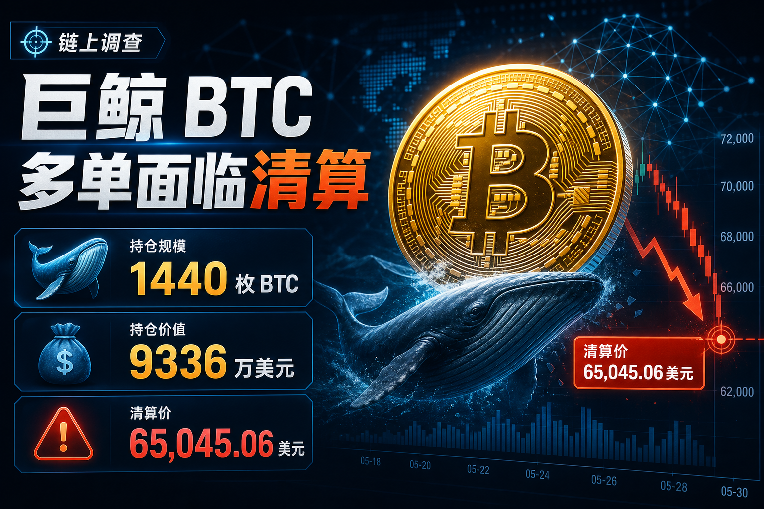 链上侦探：某巨鲸 9336 万美元 BTC 多单面临清算