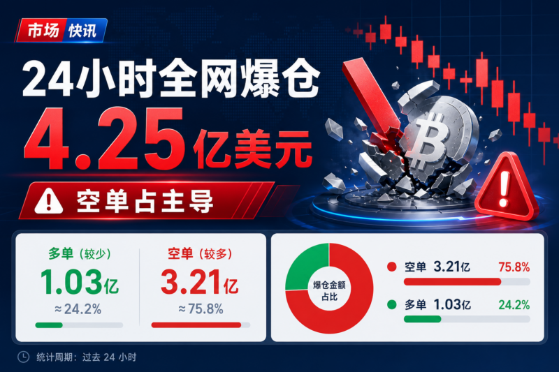过去 24 小时全网爆仓升至 4.25 亿美元，空单为主-指挥使社区 - 真实线索、热点议题与深度观察