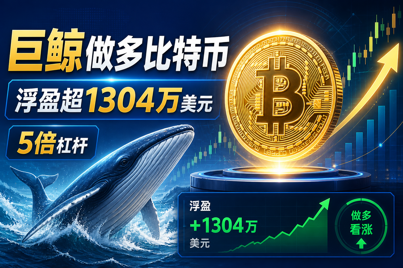 巨鲸「先定 10 个大目标」晒单做多比特币,浮盈超 1304 万美元